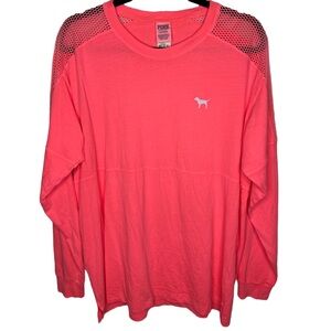 RARE PINK Victoria’s Secret Campus Crewneck Mesh Long Sleeve Sweater Size Large